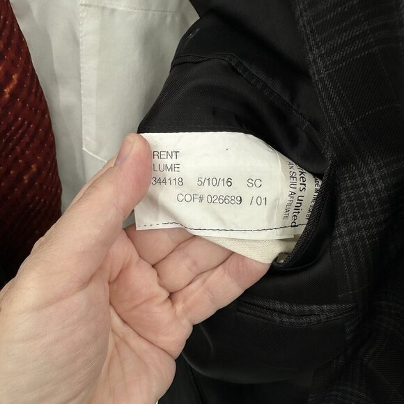 jacket blazer sport coat plaid lightweight business 2 btn gray 43R - Picture 1 of 8